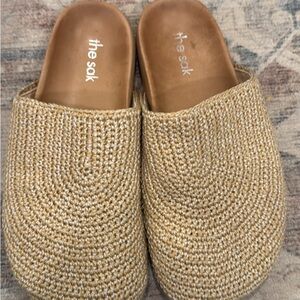 The Sak Beige Woven Slip-On Clogs